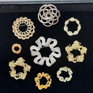 Vintage Estate Brooch Lot- Wreath Brooch & Pins Lot Of 9, Sarah Cov, BSK